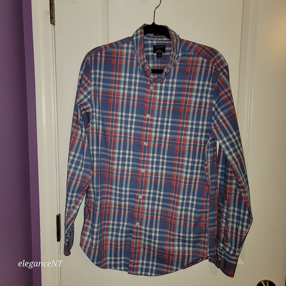 J Crew Men's Pink Blue and White Plaid Classic Flex Washed Shirt Sz: Small - Picture 6 of 9